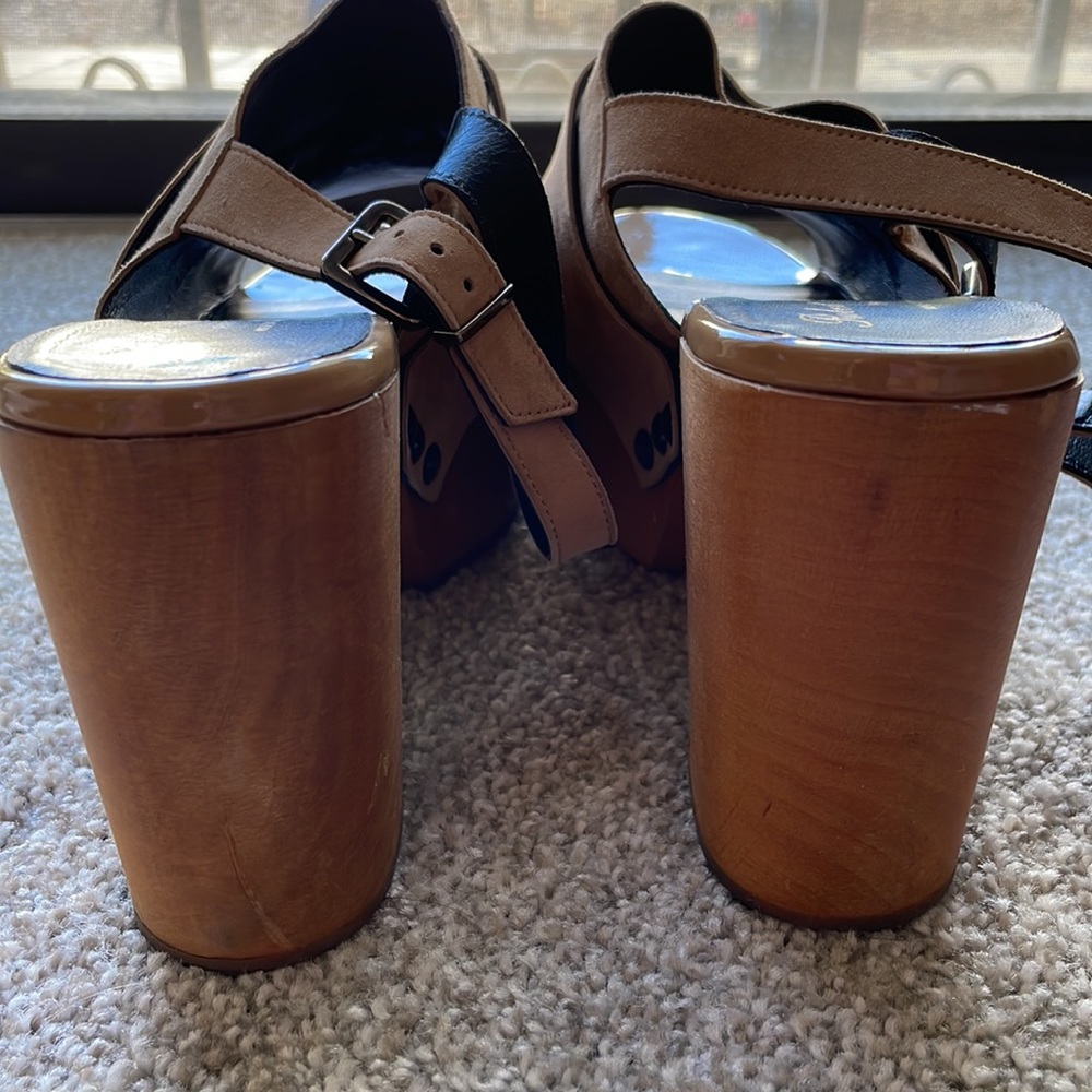 Robert Clergerie Suede Tassel Platform Wooden Sandals - Picture 6 of 16